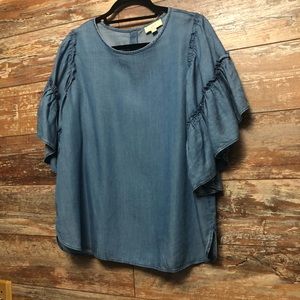 LOFT Outlet Chambray Flutter Sleeve Top
